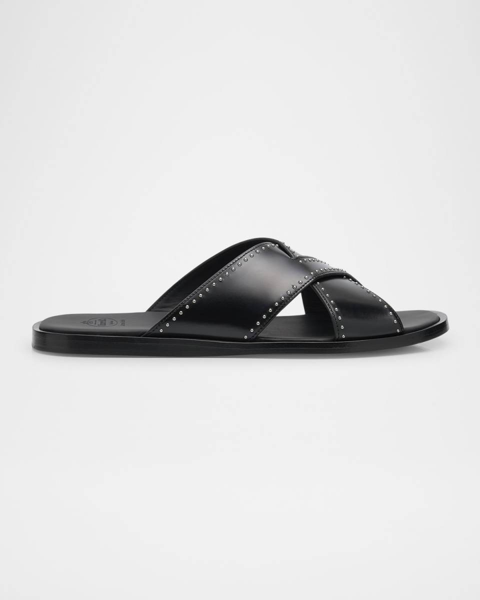 Oriyah Leather Stud Crisscross Sandals